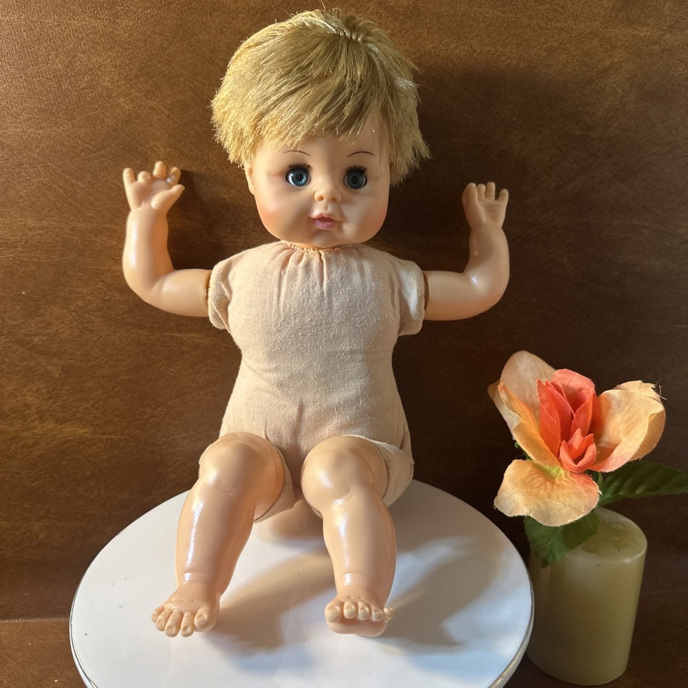 Vtg Horseman Baby Doll Fabric body plastic Rosie Cheeks Open/close Eyes 70's